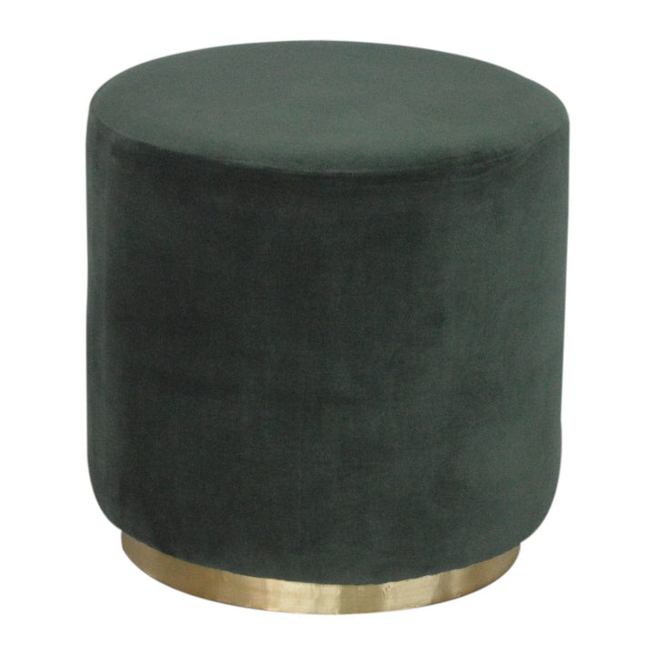 Emerald Velvet Gold Footstool - Solid Mango Wood Accent Stool for Living Room - main view showing handcrafted solid mango...