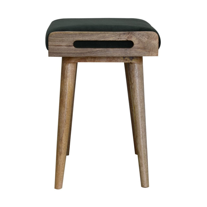 Emerald Velvet Tray Style Footstool - Solid Mango Wood Accent Stool for Living Room - product view 8 showing handcrafted...
