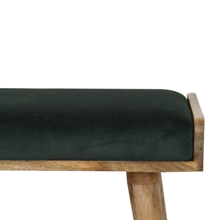 Emerald Velvet Tray Style Footstool - Solid Mango Wood Accent Stool for Living Room - product view 5 showing handcrafted...