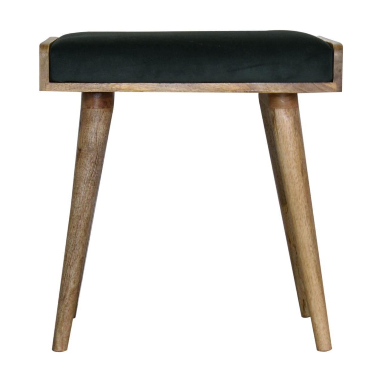 Emerald Velvet Tray Style Footstool - Solid Mango Wood Accent Stool for Living Room - main view showing handcrafted solid...