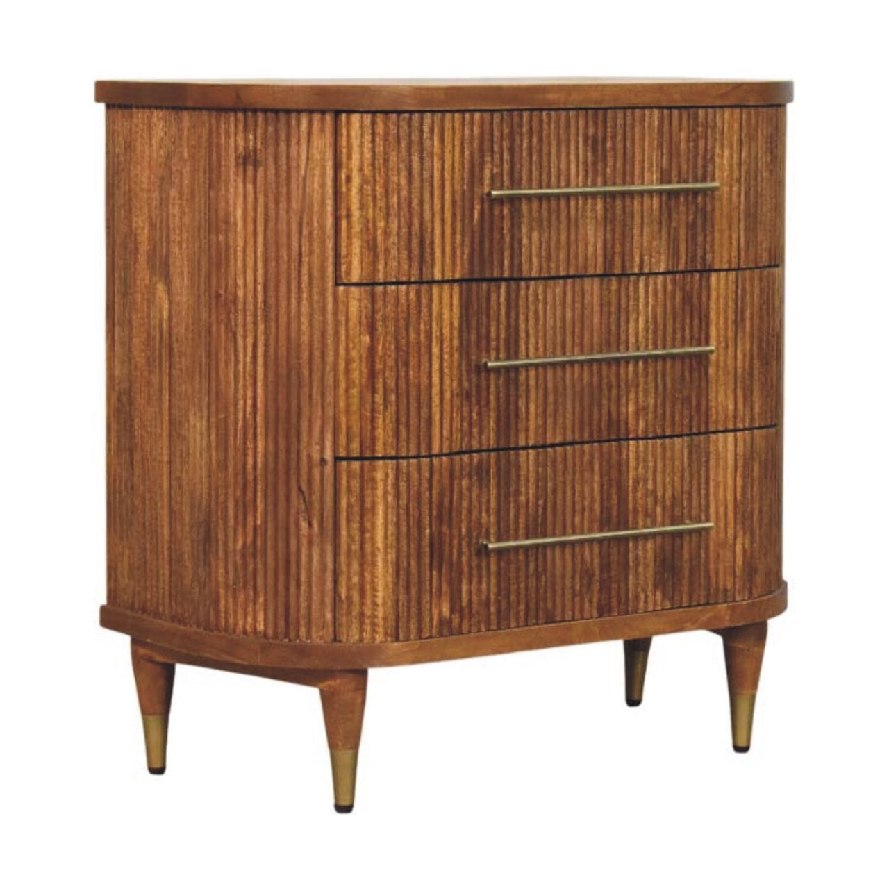 Emerson Ribbed 3-Drawer Dresser - Solid Mango Wood Storage Chest for Bedroom - product view 3 showing handcrafted solid...