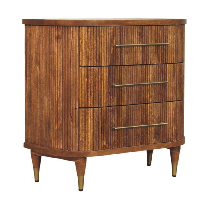 Emerson Ribbed 3-Drawer Dresser - Solid Mango Wood Storage Chest for Bedroom - product view 3 showing handcrafted solid...