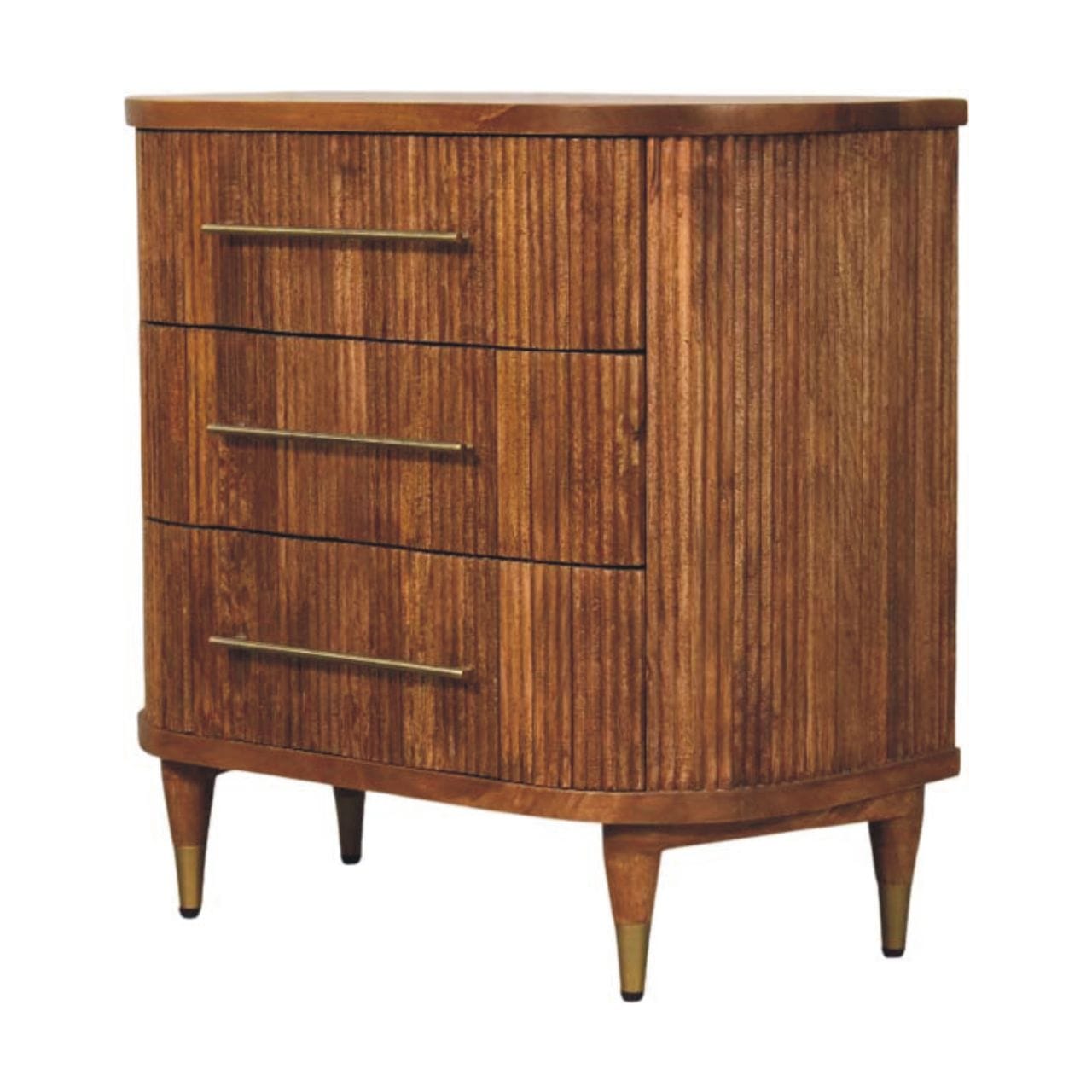 Emerson Ribbed 3-Drawer Dresser - Solid Mango Wood Storage Chest for Bedroom - product view 2 showing handcrafted solid...