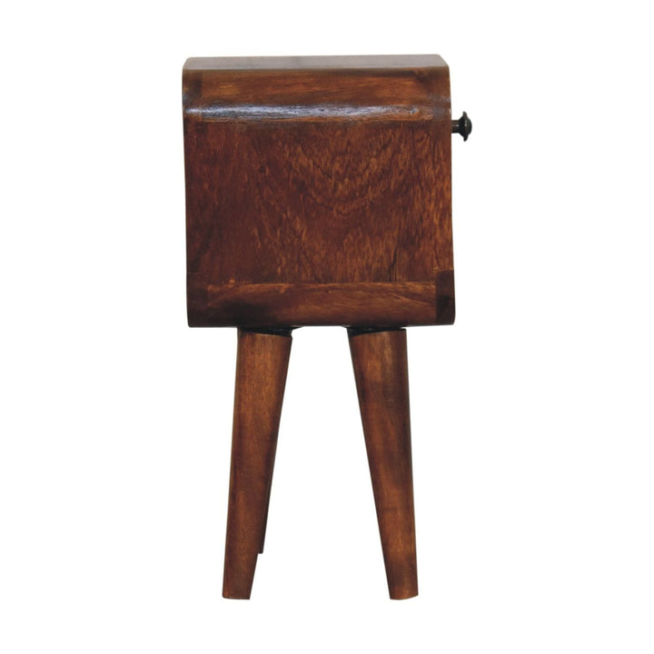 Extra Mini Chestnut Curve Lower Nightstand - Solid Mango Wood Bedside Table for Bedroom - product view 9 showing...