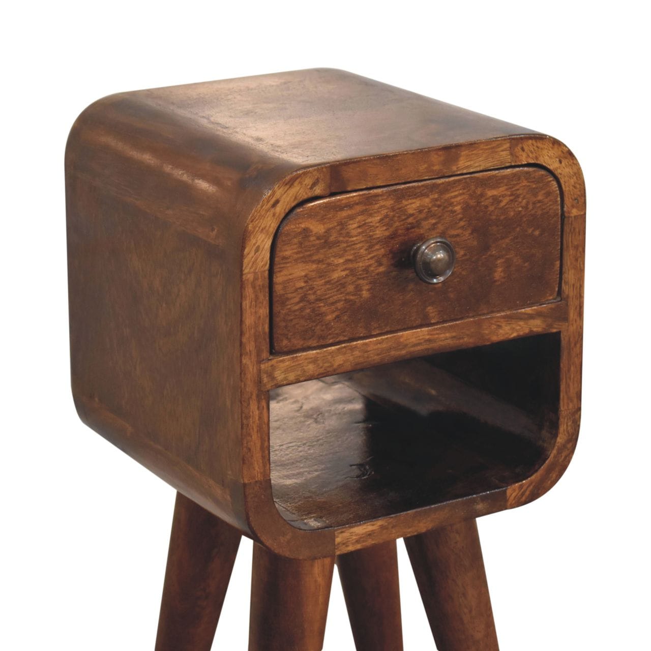 Extra Mini Chestnut Curve Lower Nightstand - Solid Mango Wood Bedside Table for Bedroom - product view 6 showing...
