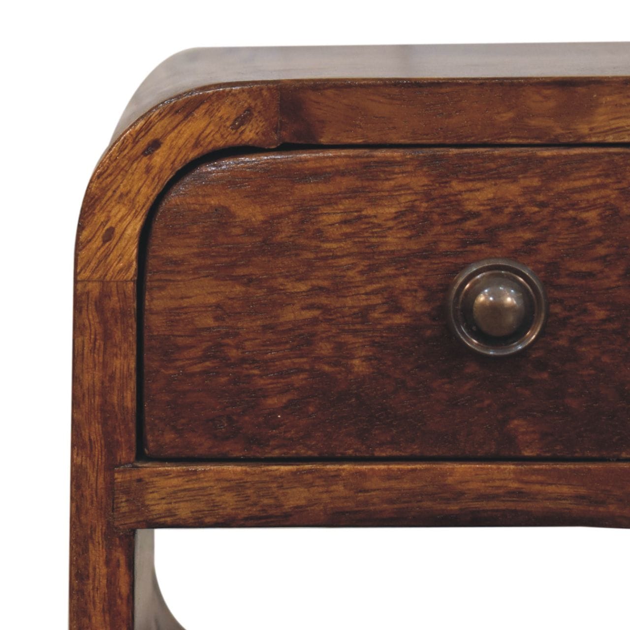 Extra Mini Chestnut Curve Lower Nightstand - Solid Mango Wood Bedside Table for Bedroom - product view 5 showing...