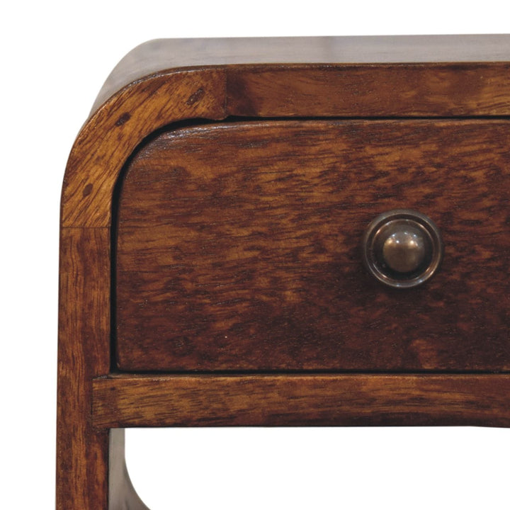 Extra Mini Chestnut Curve Lower Nightstand - Solid Mango Wood Bedside Table for Bedroom - product view 5 showing...