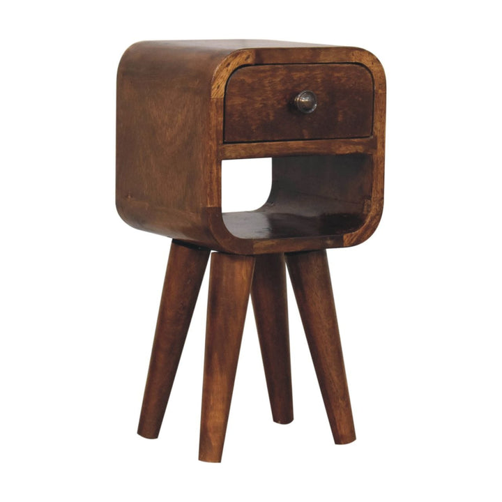 Extra Mini Chestnut Curve Lower Nightstand - Solid Mango Wood Bedside Table for Bedroom - product view 4 showing...