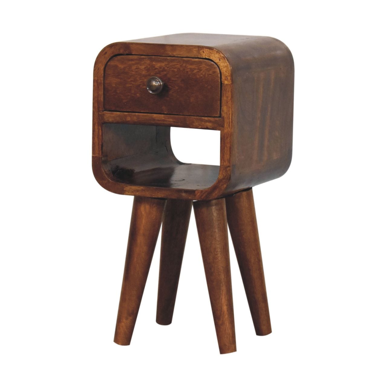 Extra Mini Chestnut Curve Lower Nightstand - Solid Mango Wood Bedside Table for Bedroom - product view 3 showing...