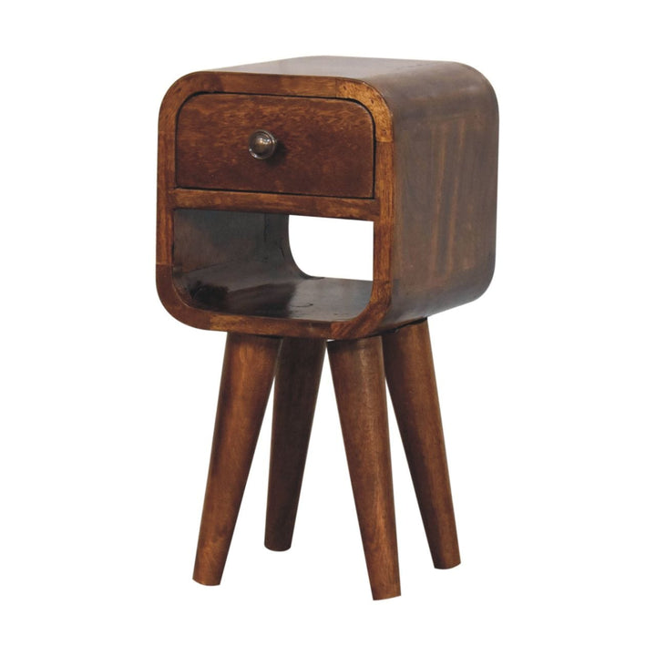 Extra Mini Chestnut Curve Lower Nightstand - Solid Mango Wood Bedside Table for Bedroom - product view 3 showing...