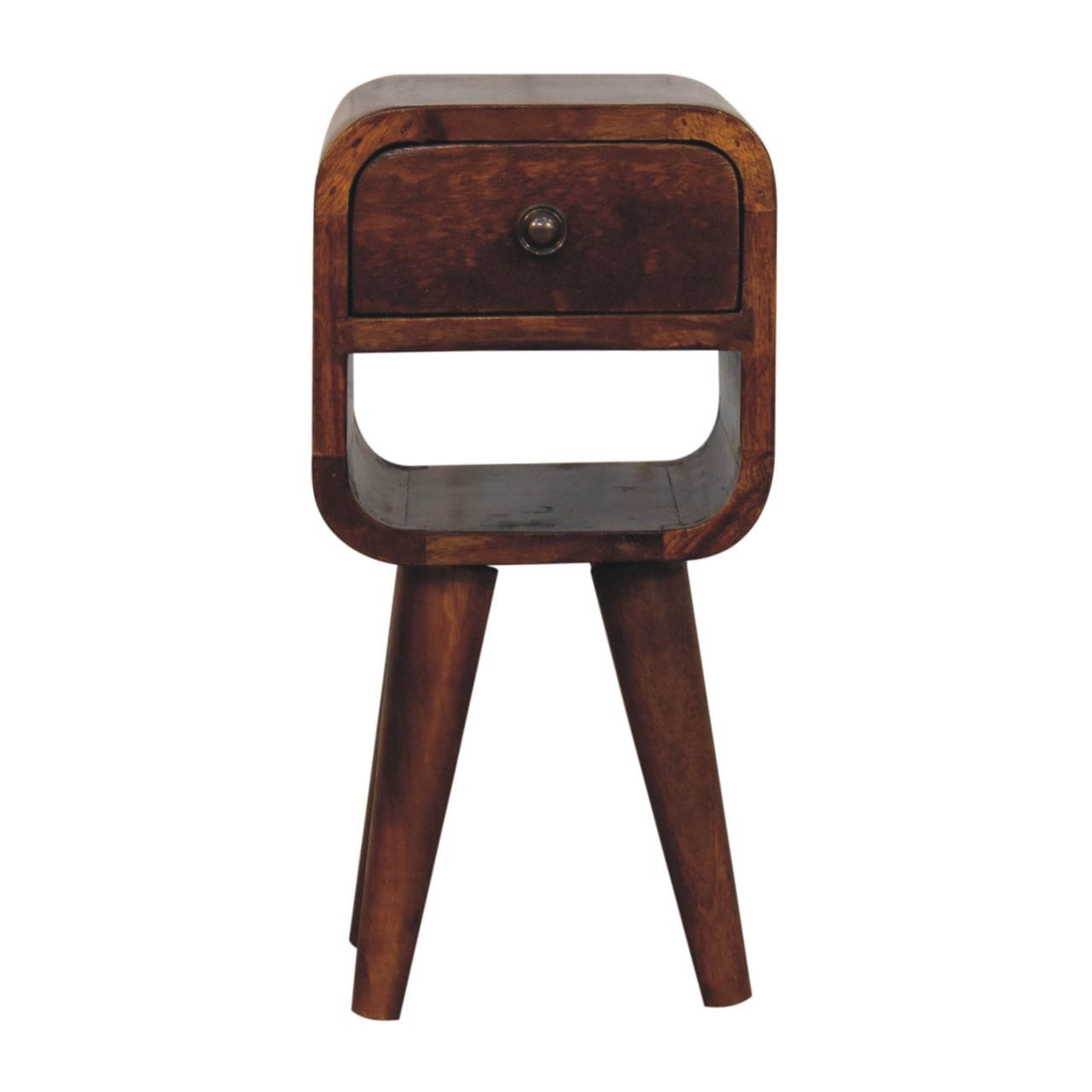 Extra Mini Chestnut Curve Lower Nightstand - Solid Mango Wood Bedside Table for Bedroom - product view 2 showing...