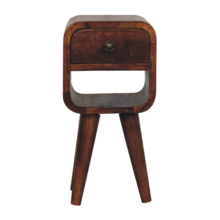 Extra Mini Chestnut Curve Lower Nightstand - Solid Mango Wood Bedside Table for Bedroom - product view 2 showing...
