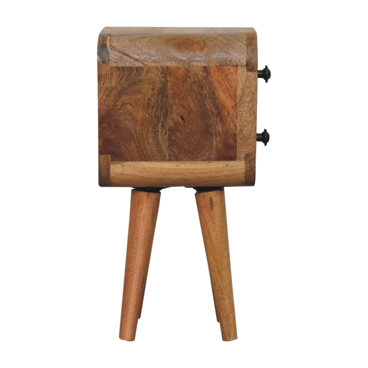Extra Mini Curved Oak-ish Nightstand - Solid Mango Wood Bedside Table for Bedroom - product view 9 showing handcrafted...