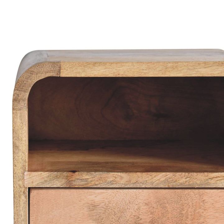Extra Mini Wall Mounted Curved Oak-ish Nightstand - Solid Mango Wood Bedside Table for Bedroom - product view 5 showing...