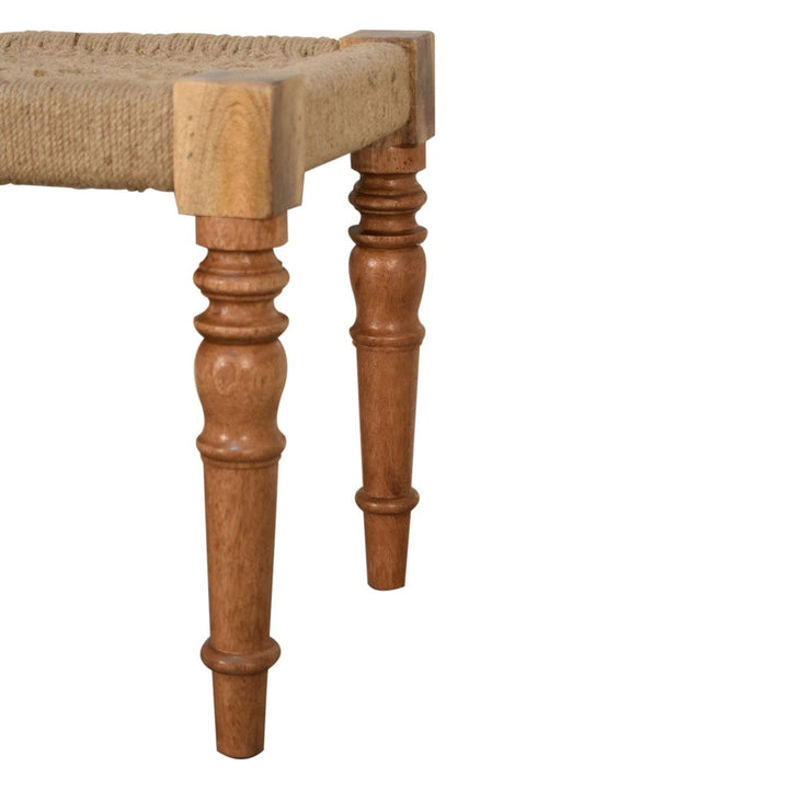 Fabric Turned Leg Bench - Solid Mango Wood Seating Furniture for Entryway - product view 8 showing handcrafted solid...