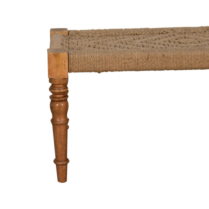 Fabric Turned Leg Bench - Solid Mango Wood Seating Furniture for Entryway - product view 7 showing handcrafted solid...