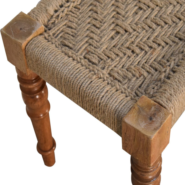Fabric Turned Leg Bench - Solid Mango Wood Seating Furniture for Entryway - product view 6 showing handcrafted solid...