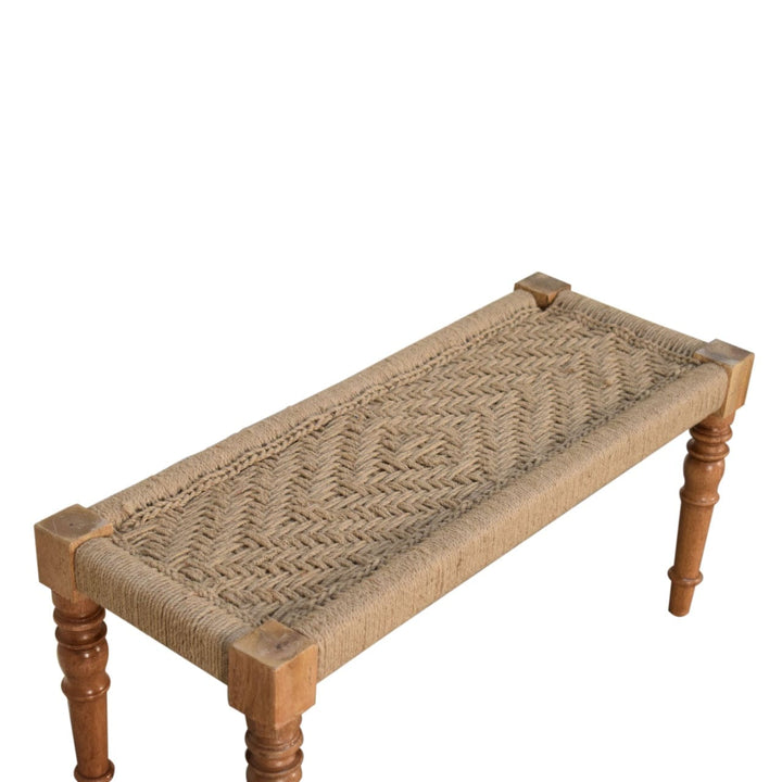 Fabric Turned Leg Bench - Solid Mango Wood Seating Furniture for Entryway - product view 5 showing handcrafted solid...