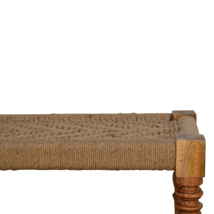 Fabric Turned Leg Bench - Solid Mango Wood Seating Furniture for Entryway - product view 4 showing handcrafted solid...