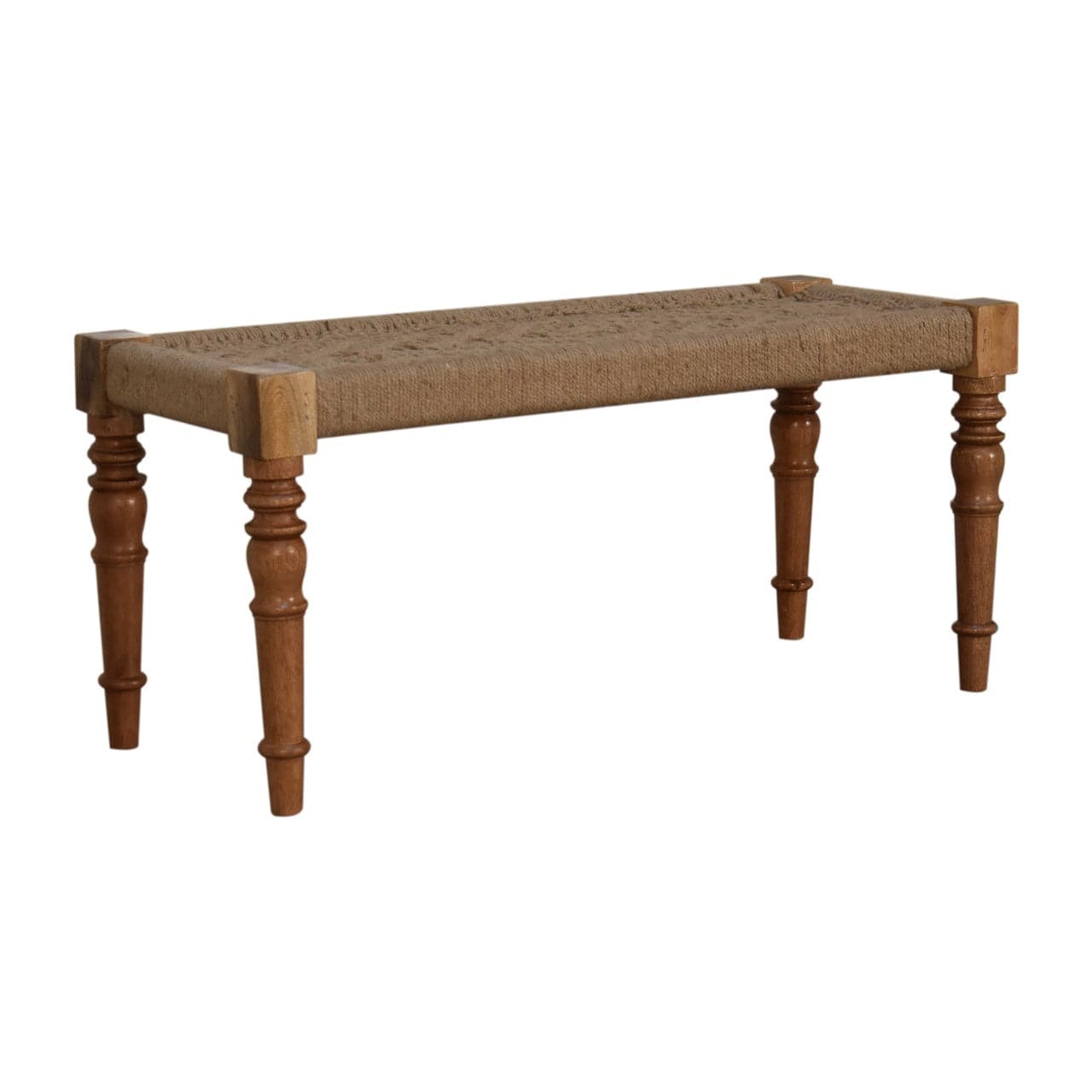 Fabric Turned Leg Bench - Solid Mango Wood Seating Furniture for Entryway - product view 3 showing handcrafted solid...