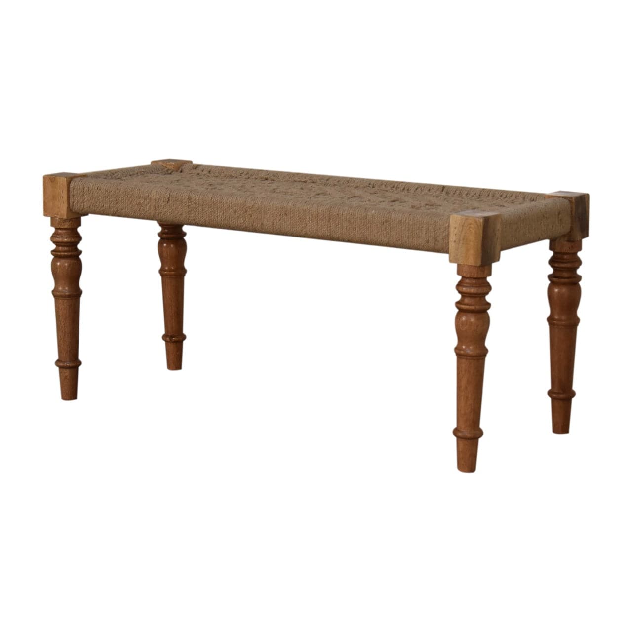 Fabric Turned Leg Bench - Solid Mango Wood Seating Furniture for Entryway - product view 2 showing handcrafted solid...