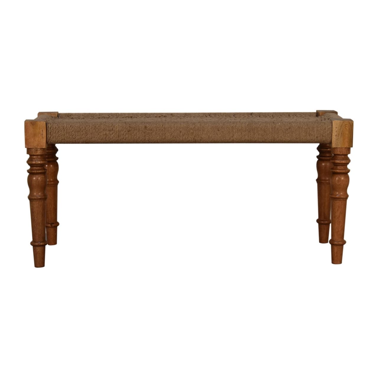 Fabric Turned Leg Bench - Solid Mango Wood Seating Furniture for Entryway - main view showing handcrafted solid mango...
