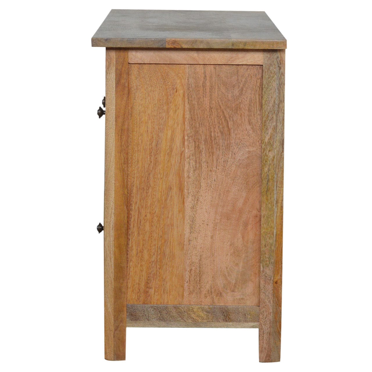 Farmhouse 3 Drawer Country TV Stand - Solid Mango Wood Entertainment Center for Living Room - product view 8 showing...