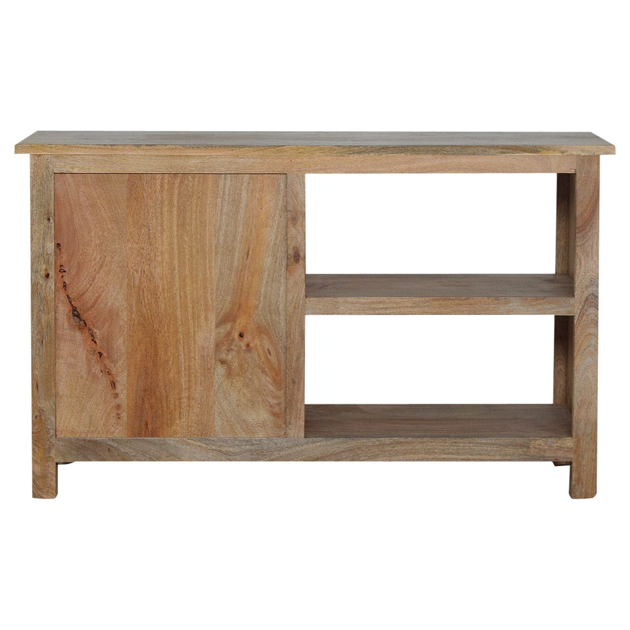 Farmhouse 3 Drawer Country TV Stand - Solid Mango Wood Entertainment Center for Living Room - product view 3 showing...