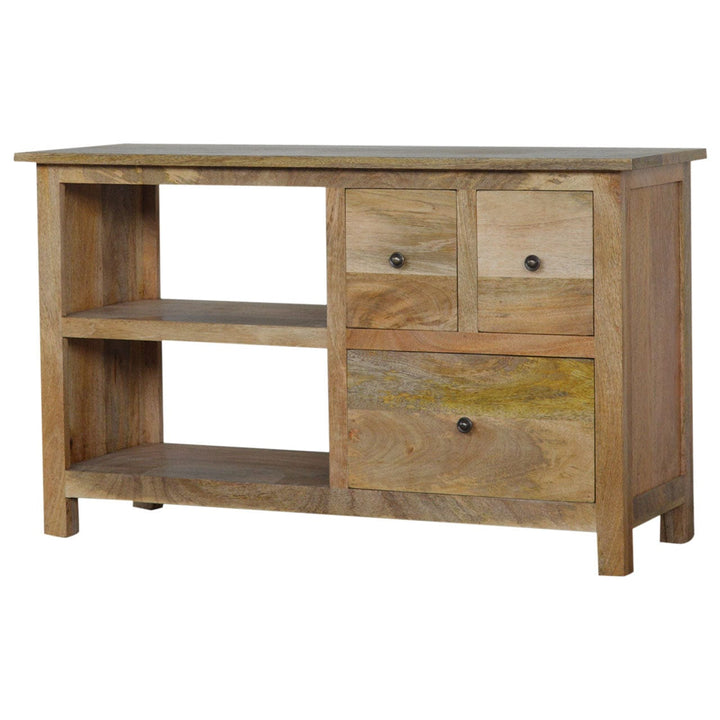 Farmhouse 3 Drawer Country TV Stand - Solid Mango Wood Entertainment Center for Living Room - main view showing...