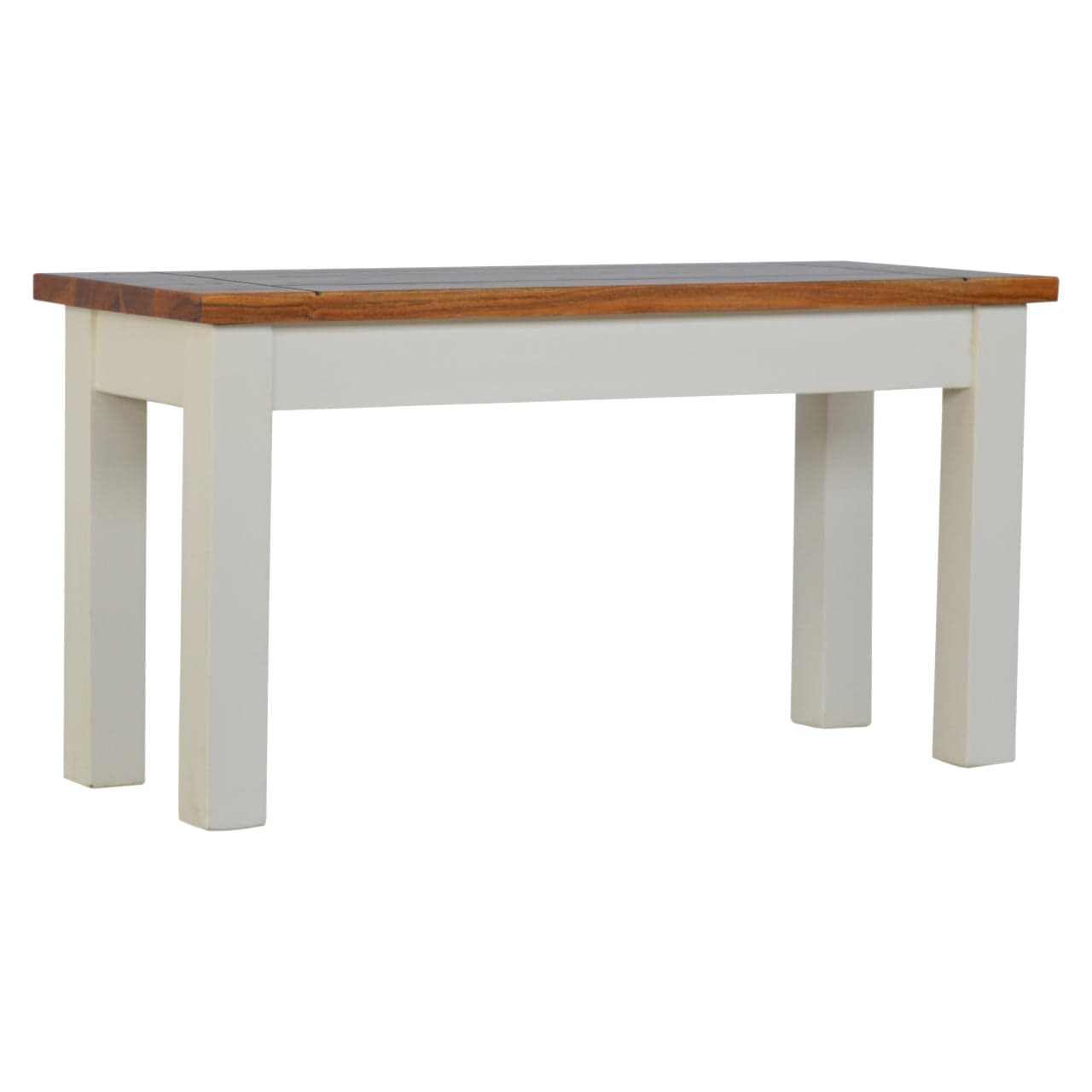Farmhouse Country 2 Tone Hallway Bench - Solid Mango Wood Seating Furniture for Entryway - main view showing handcrafted...