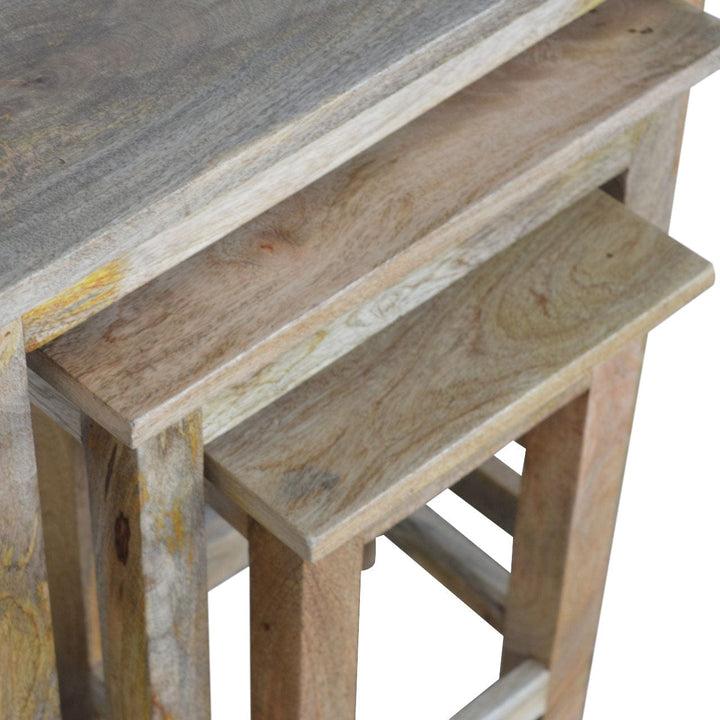 Farmhouse Country Nesting Tables - Solid Mango Wood Accent Tables Set - product view 9 showing handcrafted solid mango...