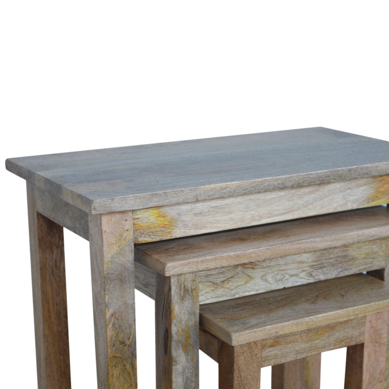 Farmhouse Country Nesting Tables - Solid Mango Wood Accent Tables Set - product view 8 showing handcrafted solid mango...