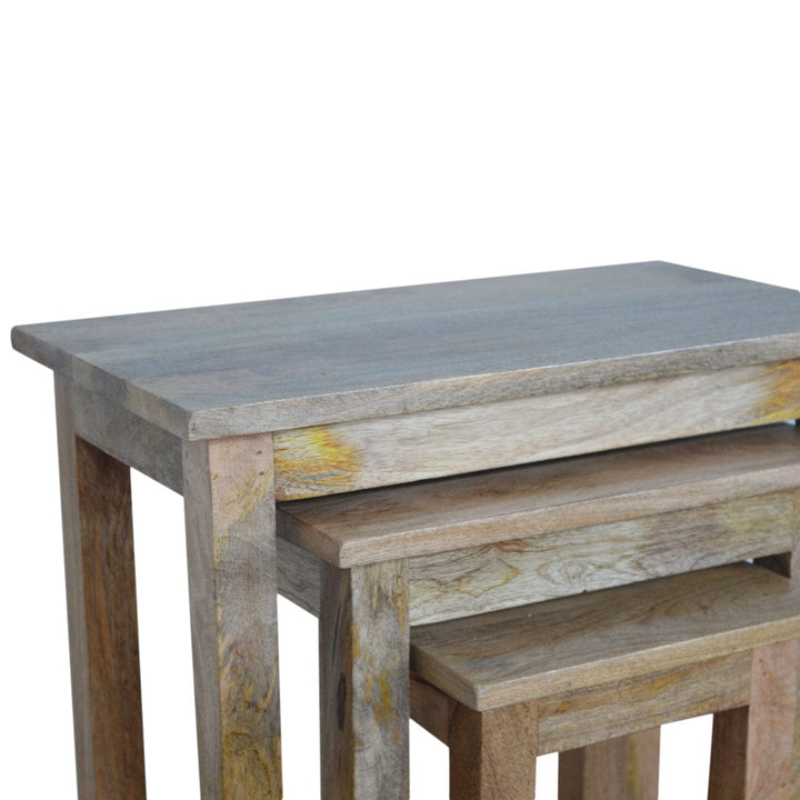 Farmhouse Country Nesting Tables - Solid Mango Wood Accent Tables Set - product view 8 showing handcrafted solid mango...