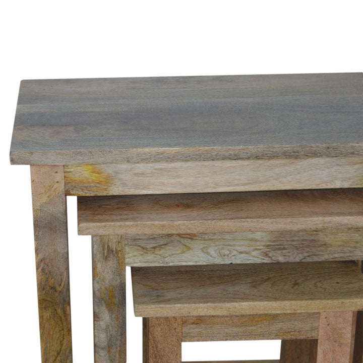 Farmhouse Country Nesting Tables - Solid Mango Wood Accent Tables Set - product view 7 showing handcrafted solid mango...
