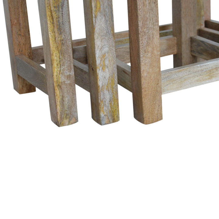 Farmhouse Country Nesting Tables - Solid Mango Wood Accent Tables Set - product view 6 showing handcrafted solid mango...