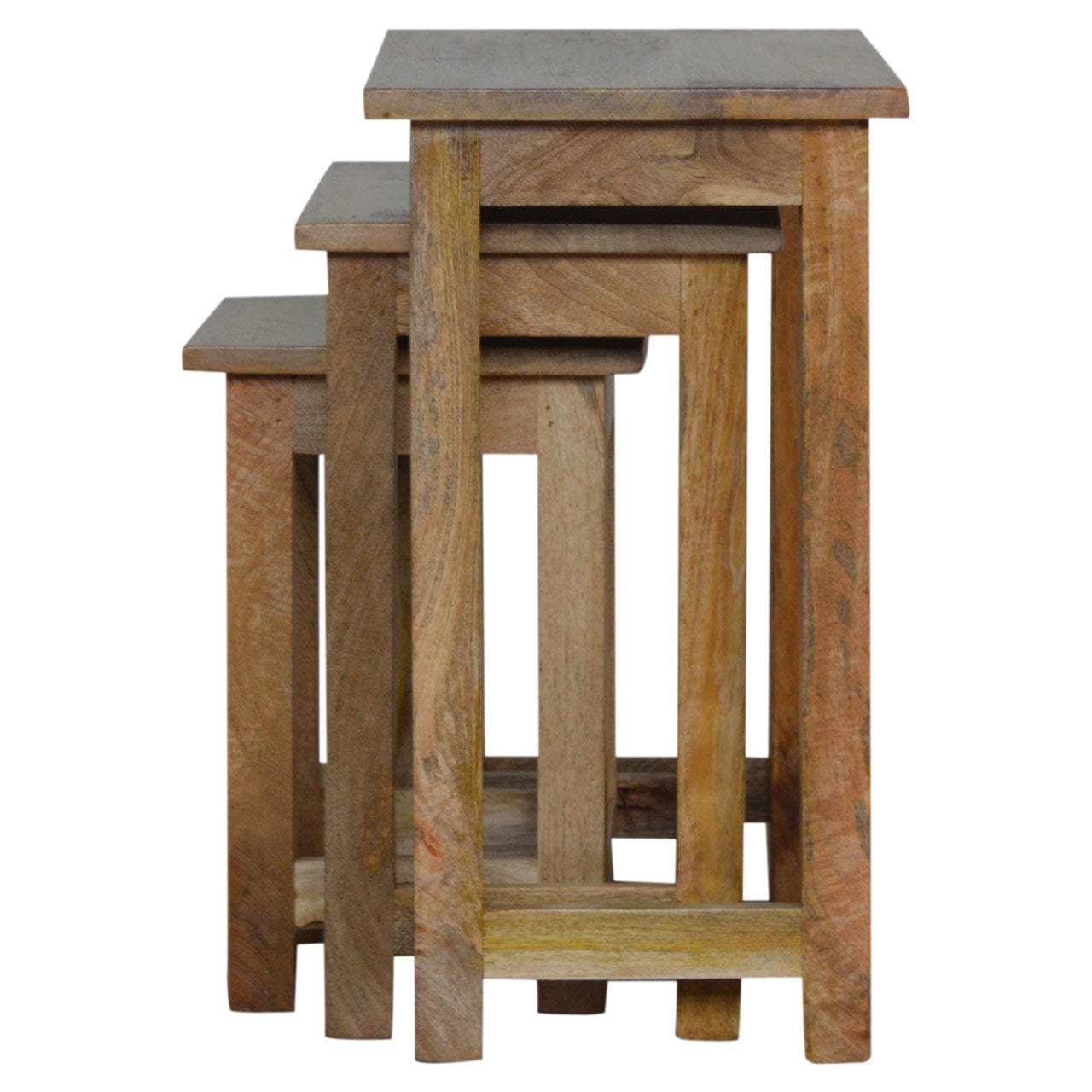 Farmhouse Country Nesting Tables - Solid Mango Wood Accent Tables Set - product view 4 showing handcrafted solid mango...