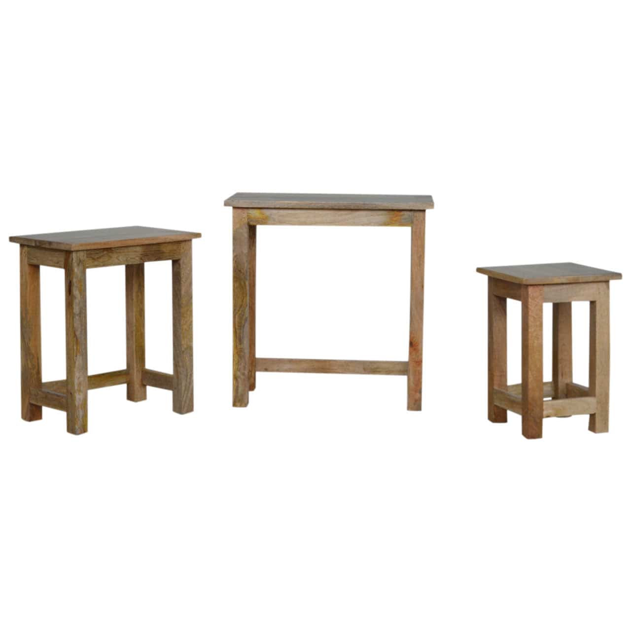 Farmhouse Country Nesting Tables - Solid Mango Wood Accent Tables Set - product view 3 showing handcrafted solid mango...