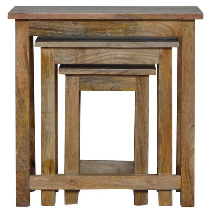 Farmhouse Country Nesting Tables - Solid Mango Wood Accent Tables Set - product view 2 showing handcrafted solid mango...