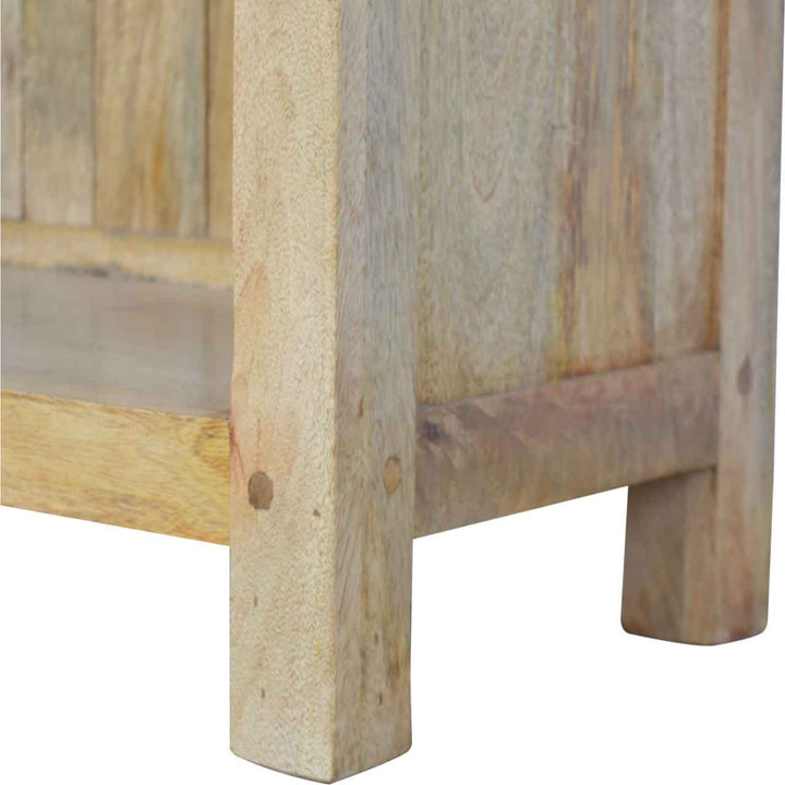 Farmhouse Country Style Low Bookcase in Solid Mango Wood - product view 7 showing handcrafted solid mango wood bookcase