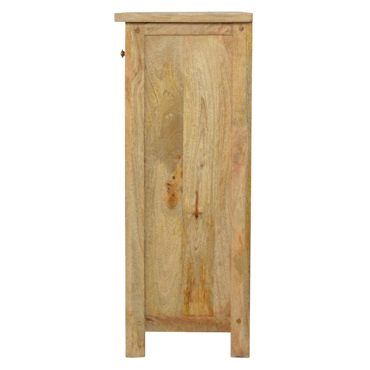 Farmhouse Country Style Low Bookcase in Solid Mango Wood - product view 6 showing handcrafted solid mango wood bookcase