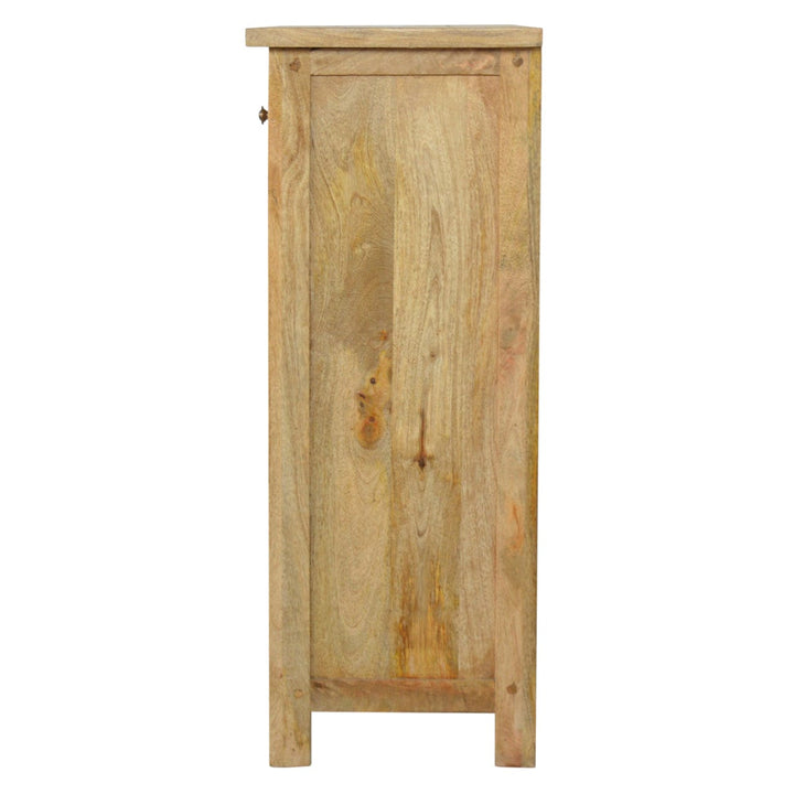 Farmhouse Country Style Low Bookcase in Solid Mango Wood - product view 6 showing handcrafted solid mango wood bookcase