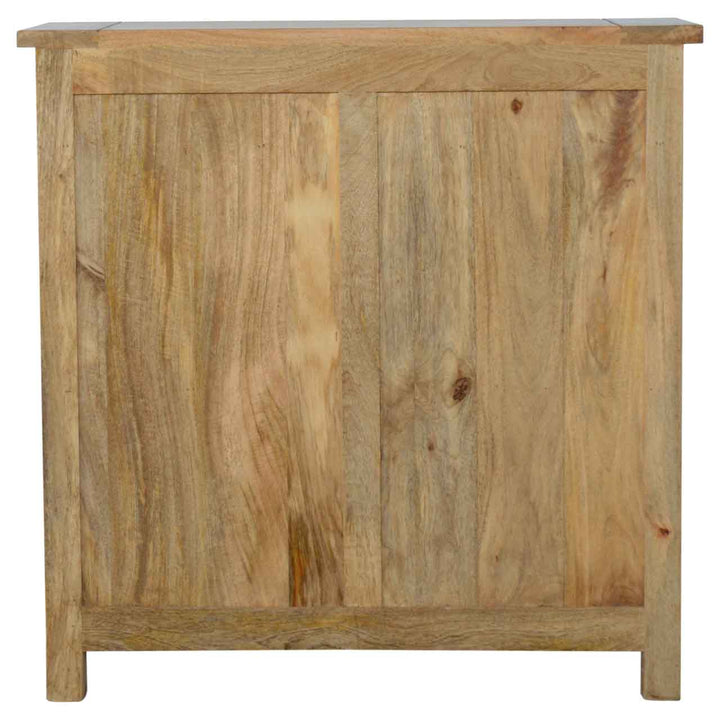 Farmhouse Country Style Low Bookcase in Solid Mango Wood - product view 5 showing handcrafted solid mango wood bookcase
