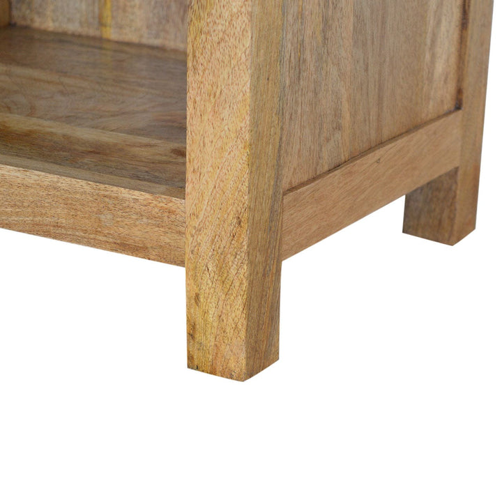 Farmhouse Country Style Mini Bookcase in Solid Mango Wood - product view 5 showing handcrafted solid mango wood bookcase