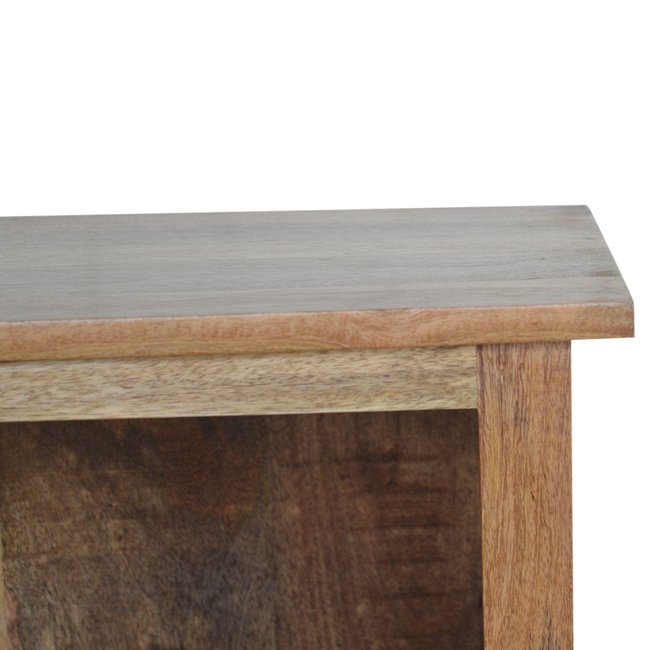 Farmhouse Country Style Mini Bookcase in Solid Mango Wood - product view 4 showing handcrafted solid mango wood bookcase