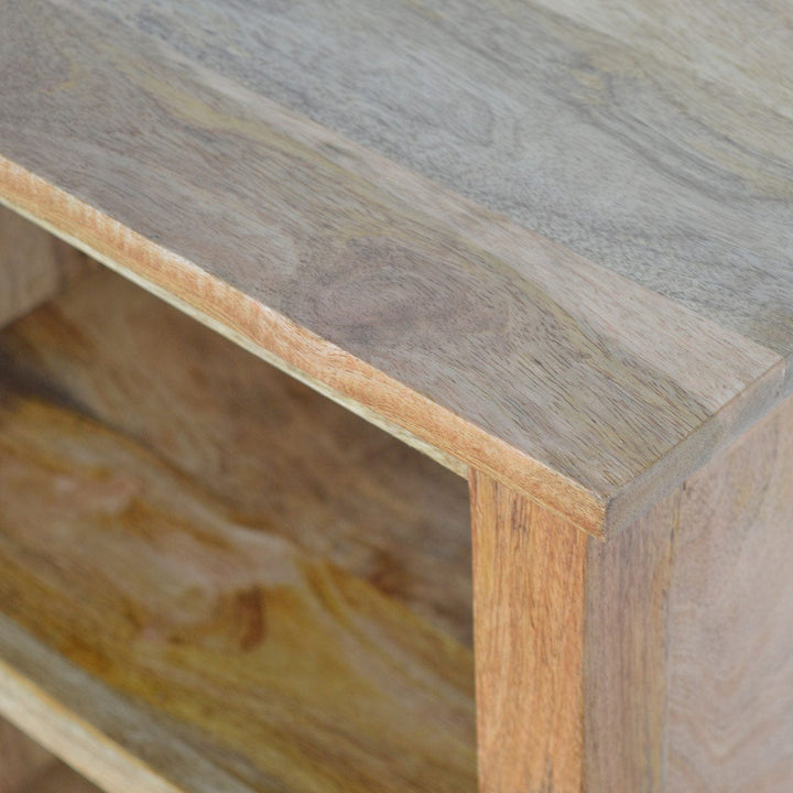 Farmhouse Country Style Mini Bookcase in Solid Mango Wood - product view 3 showing handcrafted solid mango wood bookcase