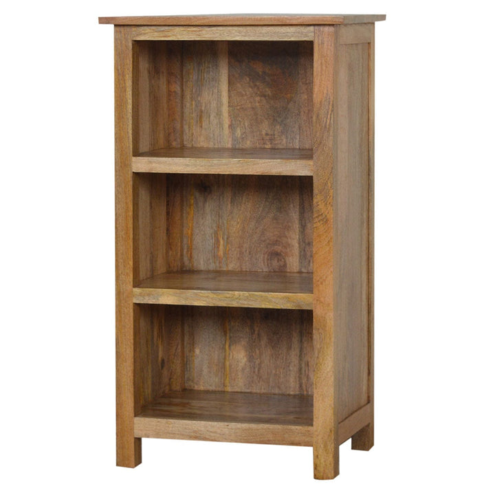 Farmhouse Country Style Mini Bookcase in Solid Mango Wood - product view 2 showing handcrafted solid mango wood bookcase