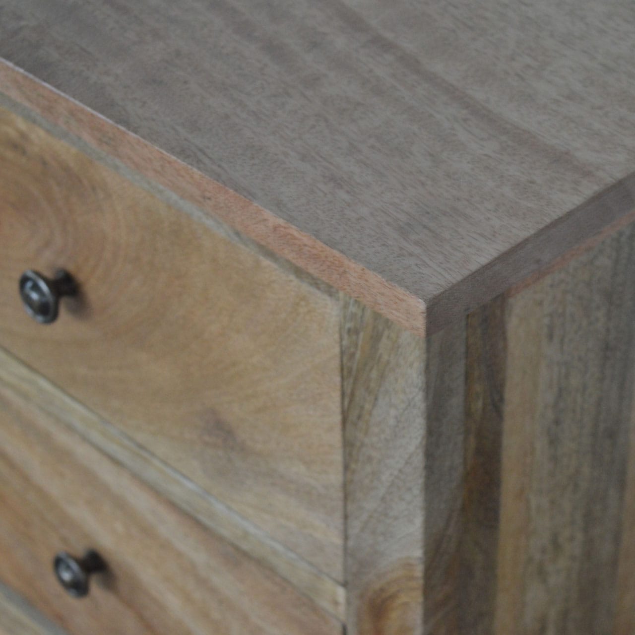 Farmhouse Country Style Nightstand - Solid Mango Wood Bedside Table for Bedroom - product view 3 showing handcrafted...