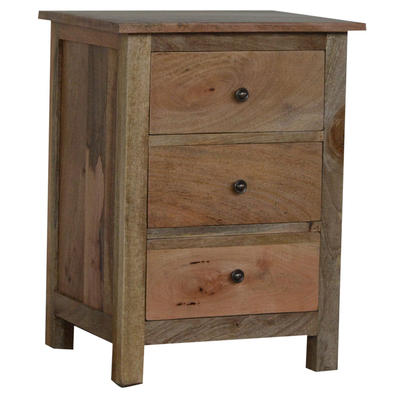 Farmhouse Country Style Nightstand - Solid Mango Wood Bedside Table for Bedroom - product view 2 showing handcrafted...