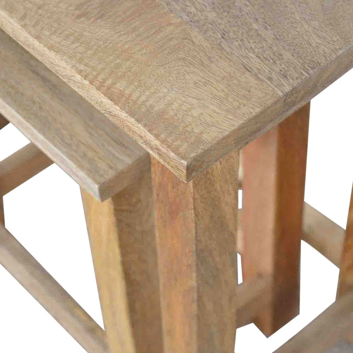Farmhouse Country Style Stool - Solid Mango Wood Accent Seating - product view 8 showing handcrafted solid mango wood stool
