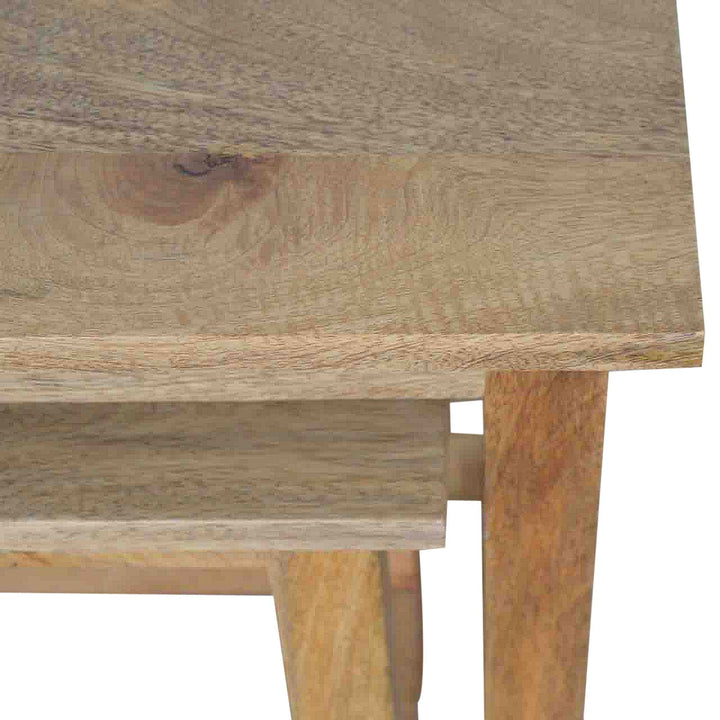 Farmhouse Country Style Stool - Solid Mango Wood Accent Seating - product view 7 showing handcrafted solid mango wood stool